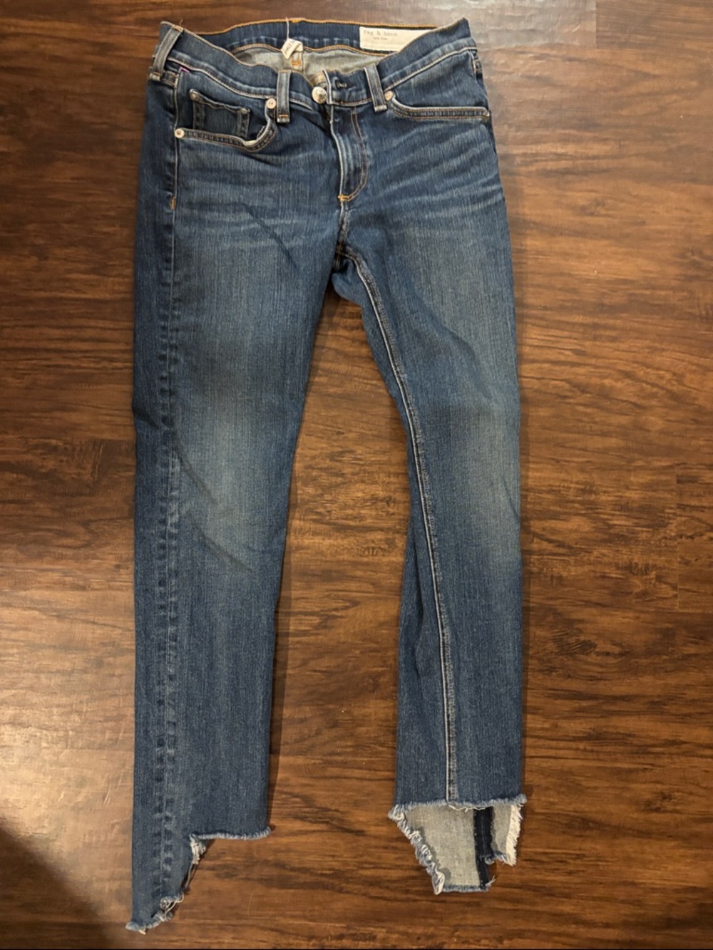 rag & bone Blue Raw-Hem Cropped Slim Jeans